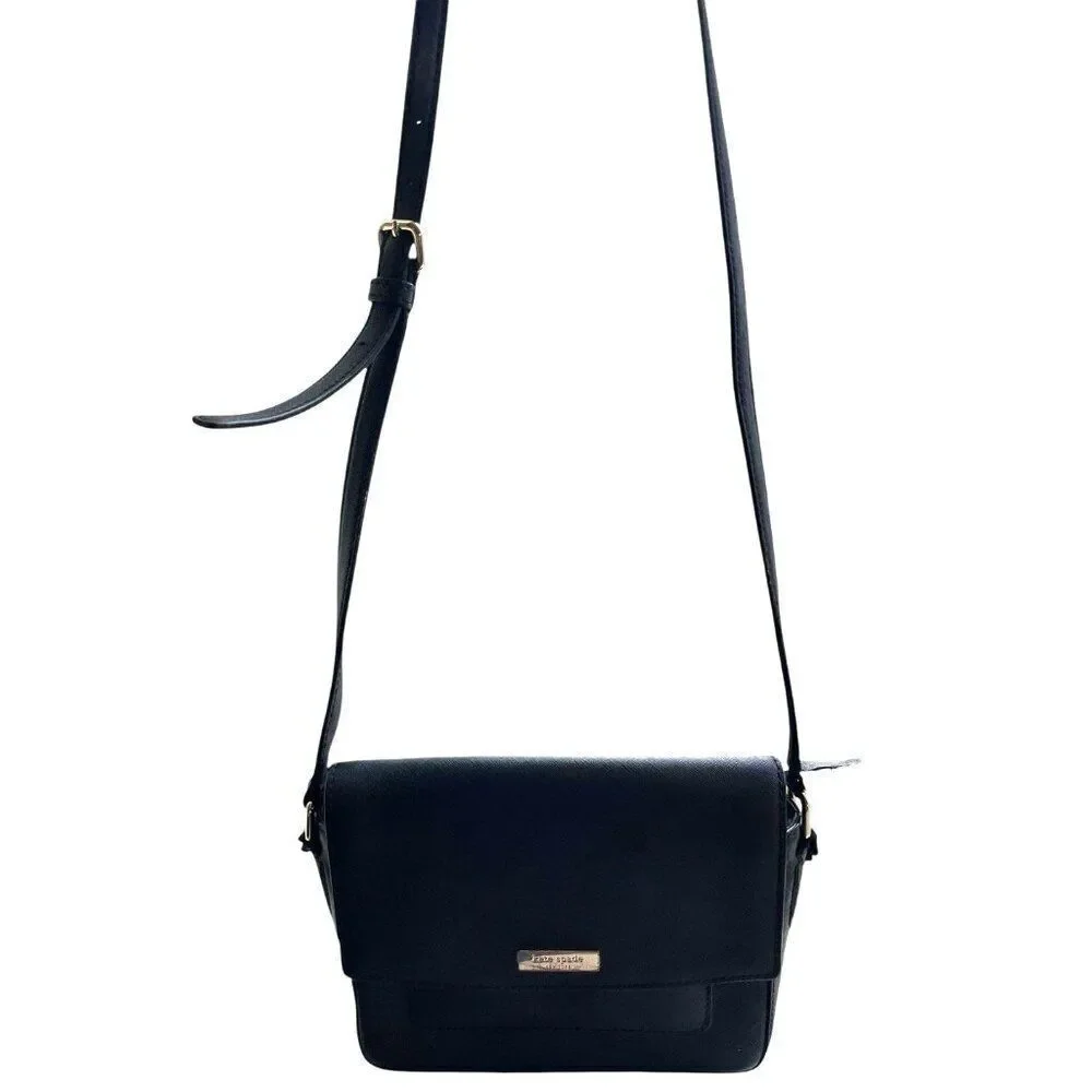 Kate Spade Black Leather Mini Flap Satchel Crossbody Bag Purse Adjustable Strap